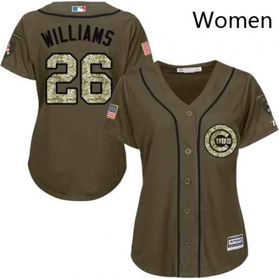 Womens Majestic Chicago Cubs 26 Billy Williams Replica Green Salute to Service MLB Jersey